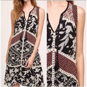 Anthropologie Floreat Grasslands Midi Dress Sleeveless Black Floral Print Size 8